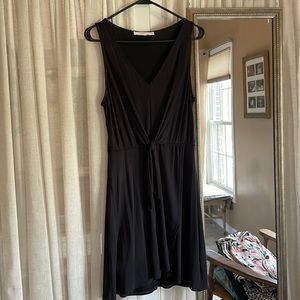 Boutique Black tie front mock wrap dress